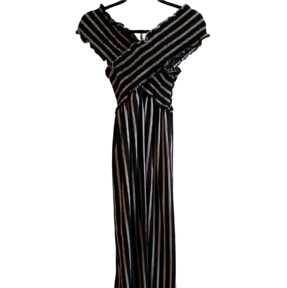 Black & White Off the Shoulder Maxi Dress